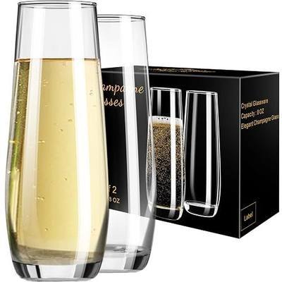 PARACITY Stemless Champagne Flutes Set of 2, 8 oz Glass Cups for Cocktails | Cocktail glasses for champagne, prosecco and mimosas at weddings, dinners, brunches and celebrations, with an 8 oz capacity