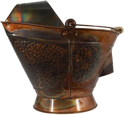 Pellethead Decorative Coal Hod Bucket – Distressed Brass Finish, Snout Spout, Embossed Pattern, Dual Handles for Pellet Stoves, Fireplaces, Hopper Filling & Ash Removal