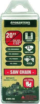 FORESTER FULL-CHISEL CHAINSAW CHAIN LOOP 2 Pack – Non-safety chain 3/8" | .050 Gauge | 72 Drives for 20" BAR | Serious Cutting Blade | Fits Stihl, Oregon, Husqvarna Chainsaws (72 Drives for 20" Bar)