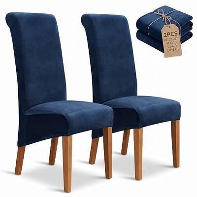 Deisy Dee Stretch XL/Oversized Extra Large Velvet Dining Room Chair Covers for Kitchen Dining,Removable Washable Chair Protectors Slipcovers (Navy, 2)