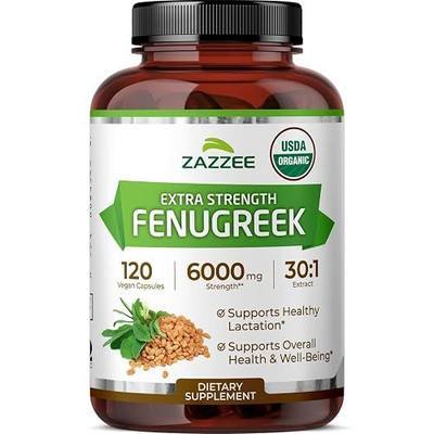 Zazzee USDA Organic Fenugreek 30:1 Extract, 120 Capsules, 4 Month Supply | Vegan, Breastfeeding & Lactation Support for Nursing Mothers, Organic Herbal Supplement, All-Natural, Non-GMO, Made in USA