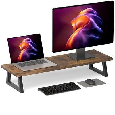TEAMIX 31.5 inch Dual Monitor Stand Riser, TV Riser, Wood Desk Organizer | For 2 Monitors/Laptop/Printer, Long Computer Stand, Wood & Steel, Holds 150 lbs, PS5/Keyboard Storage, For Home Office Gaming