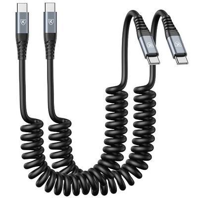 USB C to C Cable 3ft 2Pack Coiled USB C Charger Cable for Car Type C Fast Charging Cable for iPhone 17/16/15/Plus/Pro/Pro Max/Samsung Galaxy S23