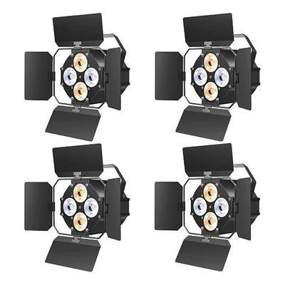 Stage Lights with Barn Doors, LED Par Lights Warm & Cool White Spotlights, Sound Activated DMX512 Professional Par Can Light for Theater Church Events Wedding Studio Concert 4 Packs