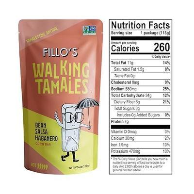 Fillo's Walking Tamales, Salsa Habanero, Pk of 7, Ready-to-Eat, Delicious, Gluten-Free, Preservative-Free, No Added Sugar, Vegan Friendly, Microwavable, Non-GMO | camping-freeze-dried-food