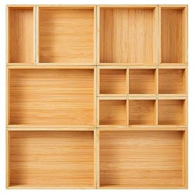 Fabsome Drawer Organizer, Set of 9 Bamboo Wood Kitchen Makeup Desk Junk Tea Drawer Storage Boxes Bins for Cutlery Silverware Utensils Flatware, Small Wooden Container Tray for Bathroom, Office