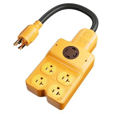 MECMO NEMA L14-30P to Four 5-20R/5-15R & L14-30R Generator Adapter Extension Cord, 4 Prong Twist Locking 30 amp to 15/20/30 amp Generator Power Cord 125/250V 7500 Watts, ETL Listed
