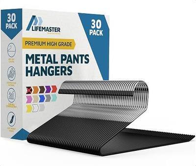 Lifemaster Metal Pants Hanger Set - 30 Pieces Elegant Non-Slip Closet Space Saving Hanger Set for Pants, Trouser, Blankets, and Jeans with Rubber Coating and Open Ended Sleek Design - Black