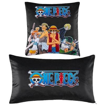 One Piece 2-Pc Cushion Cover Set, Pillow Covers for Bed, Couch, Rectangular 20x12 in, Square 14 x14 in, Luffy Straw Hat Anime Gifts for Boys
