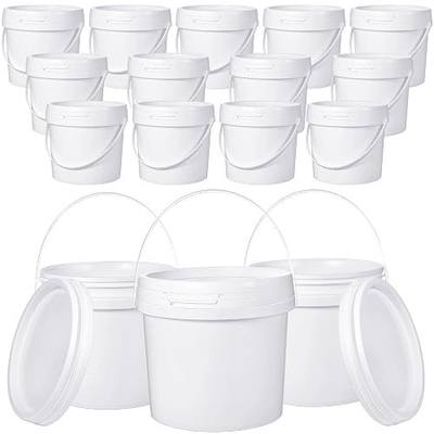 Leinuosen Plastic Bucket with Handle and Lid Durable Heavy Duty Food Safe Bucket Pail Container for Multipurpose Storage Paint Art Crafts Projects, BPA Free(16 Pcs,1 Gallon)