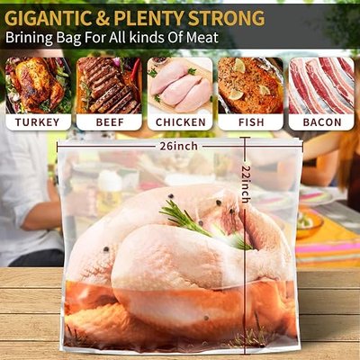 Brining Bags for Turkey, 2 Packs Extra Large Turkey Brine Bag with 2 Cotton Strings, Thickened Double Zip-lock Seal Brine Bags for Turkey, Chicken Beef, Pork, 26"×22" Hold up to 35LB by JY COOKMENT