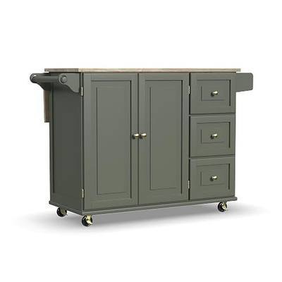 Homestyles Mobile Kitchen Island Cart with Wood Top and Dropleaf Breakfast Bar, 18" D x 53.5" W x 36" H, Green