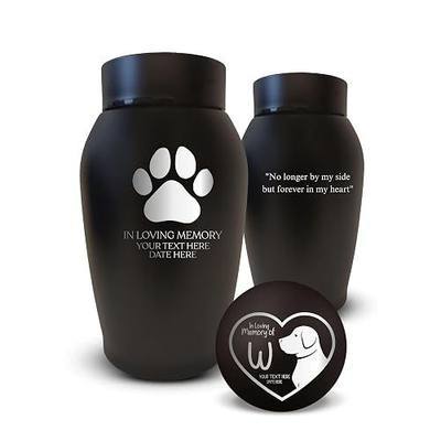Personalized Custom Small Keepsake Urn Engraved with Pet Name, Date, and Dog Design - 5.2" Black Powder Coated Steel Cremation Urn for Dogs Ashes | Dog Paw, Black