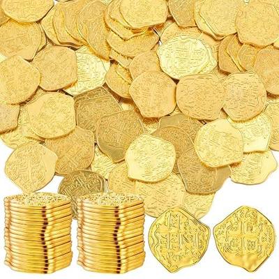 Hanaive 200 Pcs Metal Pirate Coins Set Gold Coins Treasure Chest Spanish Doubloon Fake Tokens for Boys and Girls Board Games Pirate Party Cosplay(Gold)