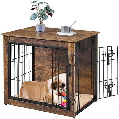 Yaheetech 27.5in Wooden Dog Crate Furniture w/Cushion for Small Medium Dogs | Furniture-style Design Kennels,Double Door Side End Table,Adjustable Non-slip Feet,Secure Latch Door,Sturdy Stable Structure