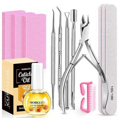 MORGLES Nail File and Buffer Blocks with Nail Care Kit | 13 Pcs Manicure Kit for Women, with Milk and Honey Cuticle Oil, Cuticle Trimmer Set
