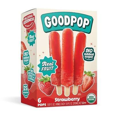 GOODPOP - Strawberry Junior Pops - 100% Fruit Juice, No Artificial Dyes or Flavors, No Added Sugar, 6 Count