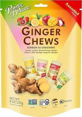 Prince of Peace Ginger Chews Assrted Flavors, 8 oz - Lemon, Lychee, Blood Orange, Mango – Candied Ginger – Candy Pack – Ginger Chews Candy – Natural Candy