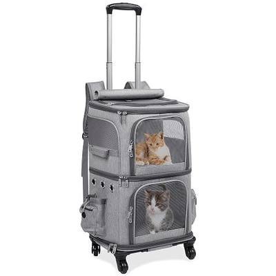HOVONO Double-Compartment Cat Carrier Backpack with Wheels for 2 Pets, XL | 2-in-1 Cat Rolling Carrier for Small Cats & Dogs up to 32 lbs, Perfect for Traveling / Walking / Vet, Grey