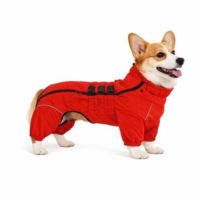 Warm Double Layers Dog Vest - 4 Legs Covered Windproof Waterproof Reflective Coat for Outdoor Skating - Costume for Corgis Dachshund - Orange D-L