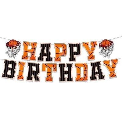 Basketball Happy Birthday Banner, Slam Dunk Garland Bunting Sign, Basketball Party Decorations for Boys Teens Men Kids