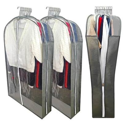 6.3" Gusseted Clear Suit Garment Bags for Storage Hanging Clothes | Durable front & side zippers ensure easy access. 2 clear windows for quick coat recognition. 40” breathable & washable cover