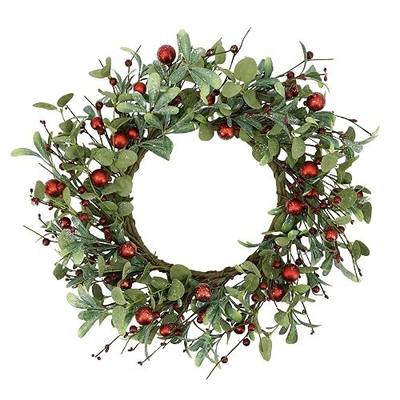 YNYLCHMX 20 Inch Christmas Wreath for Front Door, Winter Wreath with Welcome Sign Eucalyptus leaves Red Berry, Artificial Door Xmas Wreaths for Window Wall Fireplace Farmhouse Holiday Party Decoration