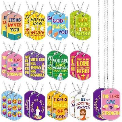 Aliceset 24 Pcs Bible Verses Religious Christian Dog Tag Necklace Religious Party Favors Inspirational Motivational Necklace Bulk for VBS Halloween Sunday School Prizes Gifts