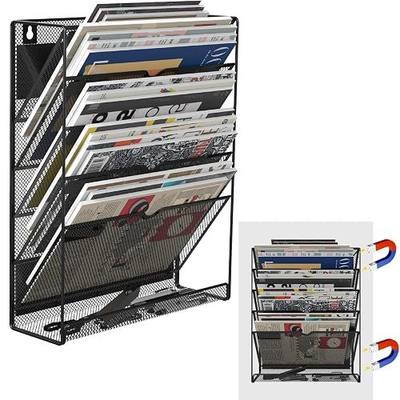 6-Tier Magnetic File Holder, No Drilling Installation File Cabinet Organizer,Black Magnetic File Holders, Magnetic Paper Holder for Refrigerator,File Cabinets, Whiteboard