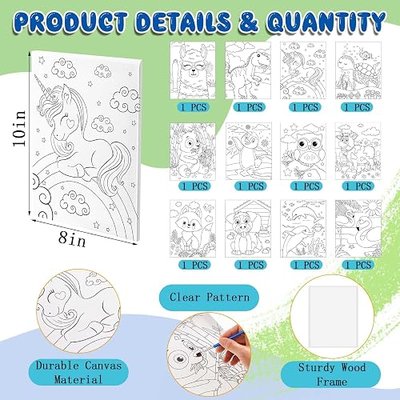 Ctosree 12 Pcs Pre Drawn Canvas for Painting for Kids 8" x 10" Animals Pre Printed Cute Bulk Art Painting Canvas with Pictures to Paint Gift for Boys Girls Valentines Party Favor Activities