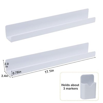 YAMMI 2 Pack Magnetic Book Shelf for Whiteboard Classroom - Upgraded Version Magnetic Shelf for Organizing Books on Whiteboards - Includes 1 Pack Magnetic Pen Case (White)