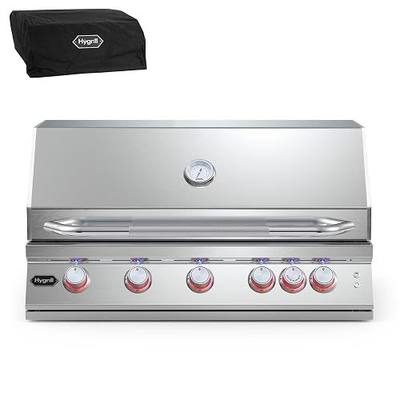 Hygrill Premium XTR 40-Inch Built In Grill, Stainless Steel 5-Burner Grill | for Outdoor Kitchen with Rear Infrared Burner, Cover and LED Lights, Natural Gas