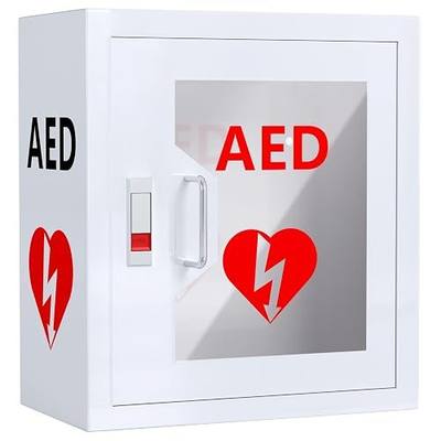 NLShan Wall-Mounted AED Cabinet, Metal Steel Plate Storage Cabinet with Snap Lock, Fits All Brands Cardiac Science, 14.2 x 7.8 x 15.7 Inch