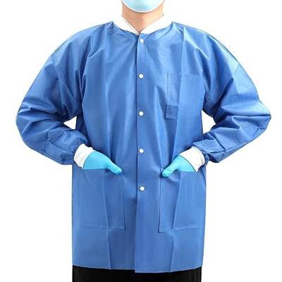JMU 10-100 Pack Disposable Lab Coats, SMS Disposable Medical Jackets | Disposable Lab Coats for Men and Women, Knit Cuffs Collar, 3 Pockets