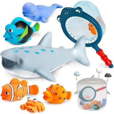 No Hole Mold Free Baby Bath Toys for Kids Ages 1-3, Water Toys for 6-12 Months Infants with Storage Bag, Baby Shark Toys for Pool, Bathtub, Beach, Shower, Tub,Ideal Gifts for Kids Boys and Girls