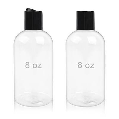 2-Pack 8 oz Empty Plastic Squeeze Bottles, Clear, Black Disc Cap | BPA-Free Leak-Proof Refillable Travel Containers for Shampoo Conditioner Toiletries Lotion Liquid Soap