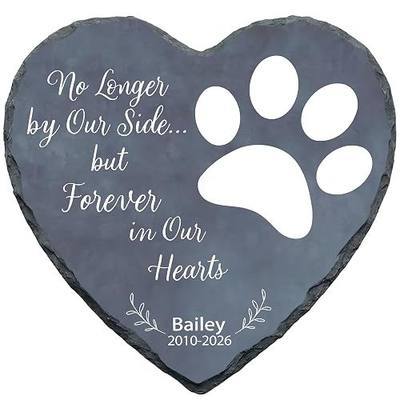 Personalized Dog Memorial Stone, No Longer by Our Side Heart Paw Print Plaque, Pet Loss Gift for Dogs Stone (S-002)