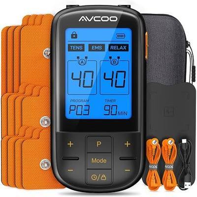 AVCOO 3-in-1 TENS Unit with EMS & Relax for Pain Relief, 32 Modes, EVA Case | EMS Muscle Stimulator with 40 Levels for Gradual Lower Back Pain Relief Therapy, Electronic Pulse Massager, 12 Electrode Pads
