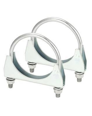 QWORK U-Bolt Muffler Tip Exhaust Hook, 2 Pack 3" OD Universal Silencer Exhaust Clip, Steel Exhaust Pipe Clamp