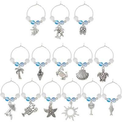 SUNNYCLUE 1 Box 14Pcs Drink Charms Bulk Wine Marker Charms Wine Glass Identifier Sea Summer Ocean Hawaii Glass Ball Charms Wine Identifiers for Gathering Wedding Gift Party Favor Drinks Decor Supplies