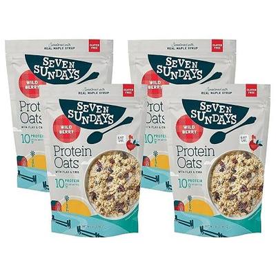 Seven Sundays Protein Oats, Wildberry, 32 Oz Bag (Pack of 4), Gluten Free, 10g Upcycled Protein, Enjoy Warm, Cool or as Overnight Oats