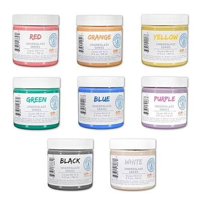 Penguin Pottery - Underglaze for Ceramics - 8-Color Underglaze Variety Set (4oz Jars) - Underglaze Cone 04 to Cone 6 - Paint Colors for Clay, Bisque - Under Glaze for Pottery - Low Fire to Mid Fire