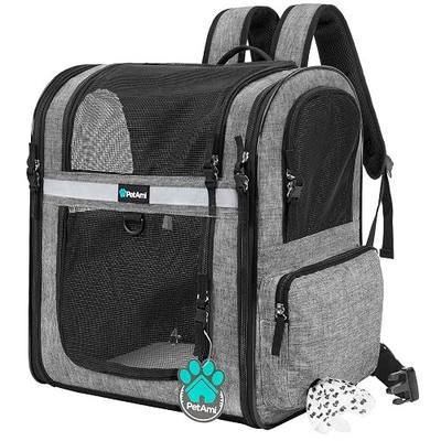 PetAmi Dog Backpack Carrier for Cats, 4-Way Entry Ventilated, 18lbs Max | Sherpa Bed Included, Foldable Load-In Top, Safety Reflective Strap, Breathable Mesh, Poop Bag Dispenser, Padded Back Support