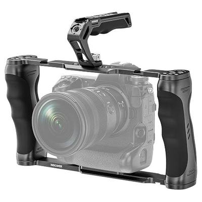 NEEWER Universal Camera Cage & Top Handle with 3/8" ARRI Locating Pins Kit, Video Rig Camera Stabilizer with Arca Type Base, Dual Handgrips, Compatible with SmallRig Accessories, CA016T