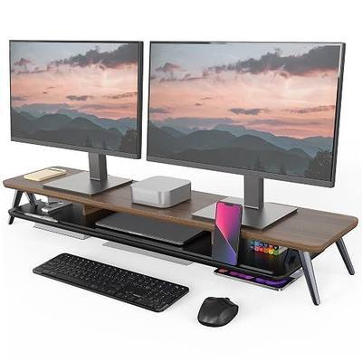 Fenge Dual Monitor Stand, Monitor Stands Riser for 2 monitors, 42.5 Inch Wood Desk Shelf with Storage Organizer and Cable Management for Office Desk Accessories