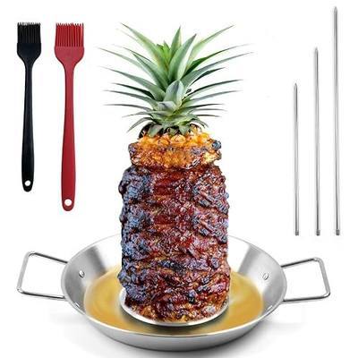Fengzhe Al Pastor Skewer for Grill:Stainless Steel Vertical Skewer, Brazilian Spit Stand with 3 Spikes,2 Brushes,Ideal for Tacos Al Pastor,Shawarma, Kebabs on Smoker, Oven,with Fat Separator Tray