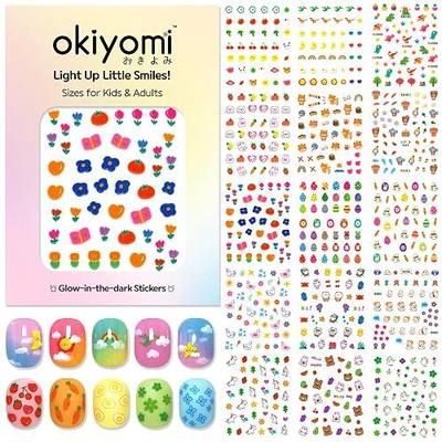 15 Sheets of Nail Stickers for Kids - 735 Cute Nail Stickers - Nail Decals for Girls - Flower, Bunny, Unicorn, Bear, Fruits | Glow in The Dark