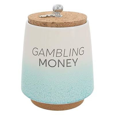 Pavilion Gift Company - Gambling Money 6.5-inch Unique Ceramic Piggy Bank Savings Bank Money Jar with Cork Base and Cork Lid, Ombre Teal
