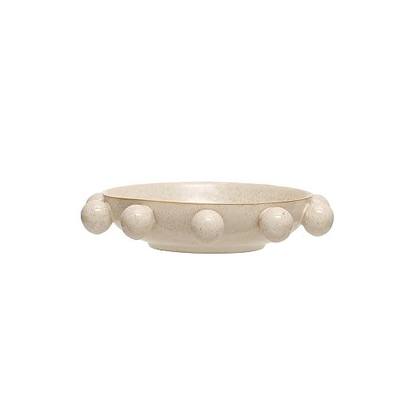 Bloomingville 9.75 Inches Stoneware Bowl with Orbs and Reactive Glaze, Cream