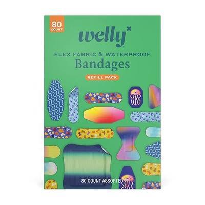 Welly Bandage Family Pack | Adhesive Flexible Fabric & Waterproof Bandages | Assorted Shapes and Patterns for Minor Cuts, Scrapes, and Wounds - 80 Count
